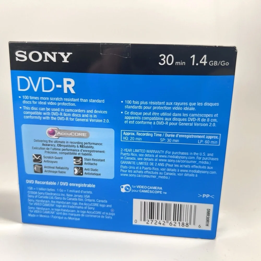 Sony Handycam DVD-R 3-Pack  30 Min 1.4GB Vintage Camcorder - NEW SEALED‎